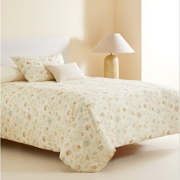 Zara Home California King Duvet Cover Floral Made in Spain Blue & Cream 😍 - Picture 1 of 6